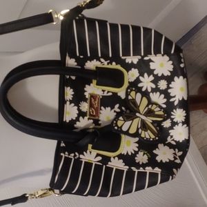 Luv Betsey by Betsey Johnson Black and White Stripe with Daisy Purse